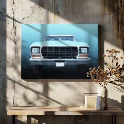 US classic car F150 Pickup truck 1978 - Square Stretched Canvas, Poster or Fine Art Print I Heart Wall Art