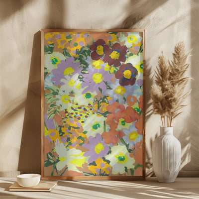 Violet daisies and orange marigold - Square Stretched Canvas, Poster or Fine Art Print I Heart Wall Art