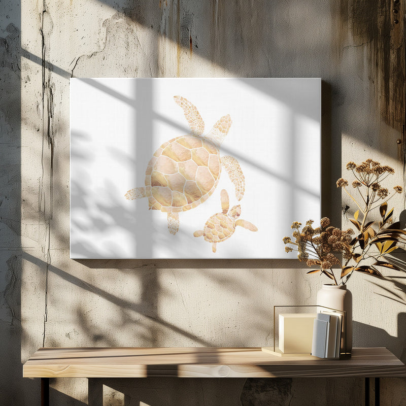 Landscape gold turtles white - Stretched Canvas, Poster or Fine Art Print I Heart Wall Art