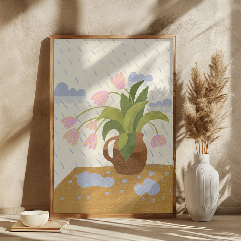 Flowers in the rain - Square Stretched Canvas, Poster or Fine Art Print I Heart Wall Art