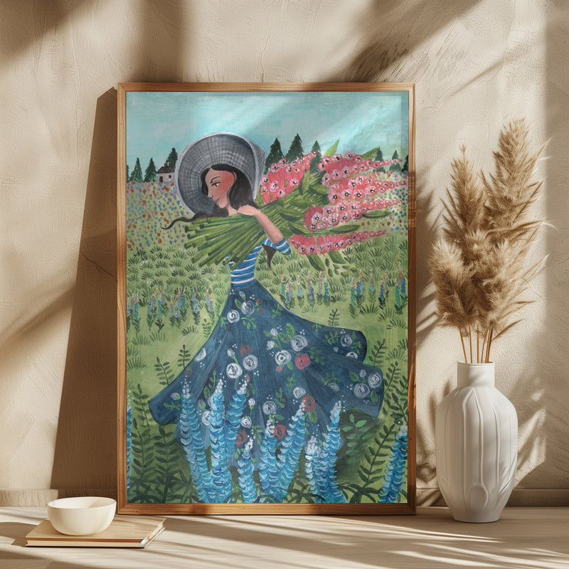 Walking with fieldflowers - Square Stretched Canvas, Poster or Fine Art Print I Heart Wall Art