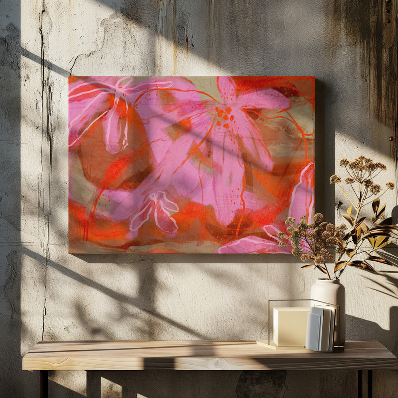 Coral Flower Rythm - Square Stretched Canvas, Poster or Fine Art Print I Heart Wall Art