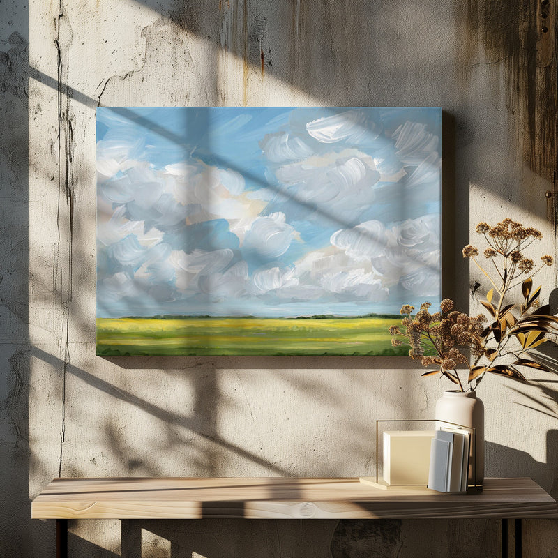 Clouds &amp; Canola - Square Stretched Canvas, Poster or Fine Art Print I Heart Wall Art