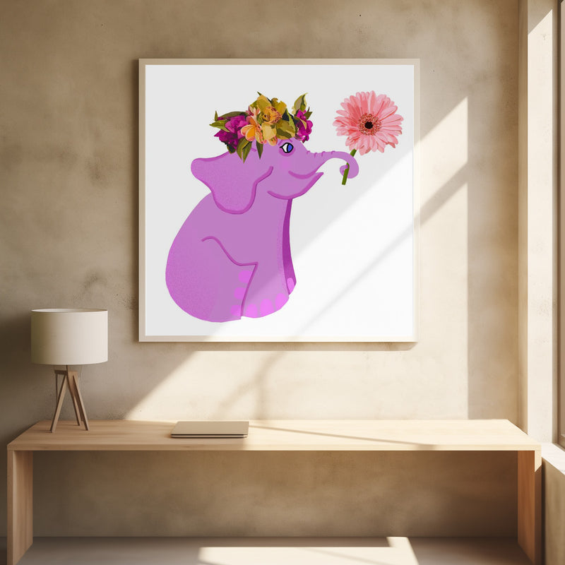 Elephant with Flower Crown - Stretched Canvas, Poster or Fine Art Print I Heart Wall Art