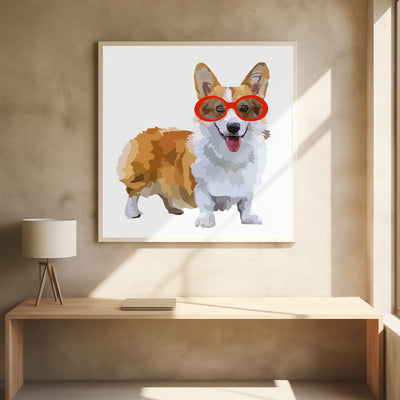 Corgi with Red Sunglasses - Stretched Canvas, Poster or Fine Art Print I Heart Wall Art