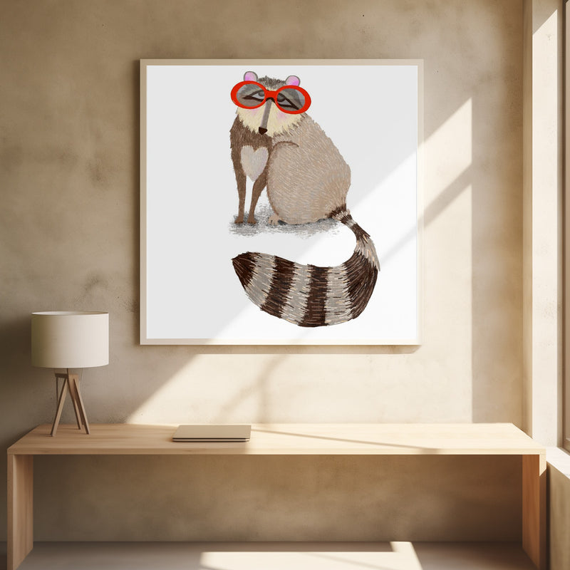 Raccoon with Red Sunglasses - Stretched Canvas, Poster or Fine Art Print I Heart Wall Art