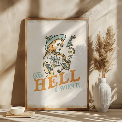 Hell I Wont Sassy Tattoo Pinup Girl - Square Stretched Canvas, Poster or Fine Art Print I Heart Wall Art