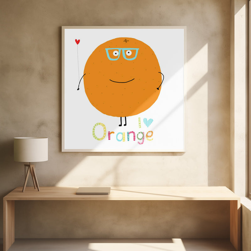 I Love Orange! Cute Orange Holding a Love Heart. - Stretched Canvas, Poster or Fine Art Print I Heart Wall Art