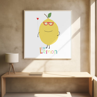 I Love Lemon! A Cute Lemon Holding a Love Heart. - Stretched Canvas, Poster or Fine Art Print I Heart Wall Art