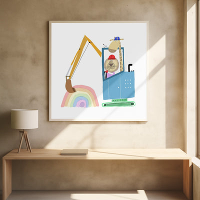 Lion and Giraffe Construction Wokers with Rainbow by Carla Daly - Stretched Canvas, Poster or Fine Art Print I Heart Wall Art