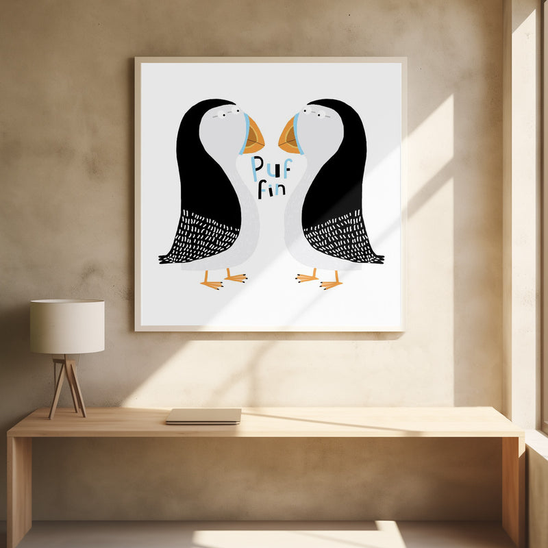 Two Puffins with Hand Drawn Text By Carla Daly - Stretched Canvas, Poster or Fine Art Print I Heart Wall Art