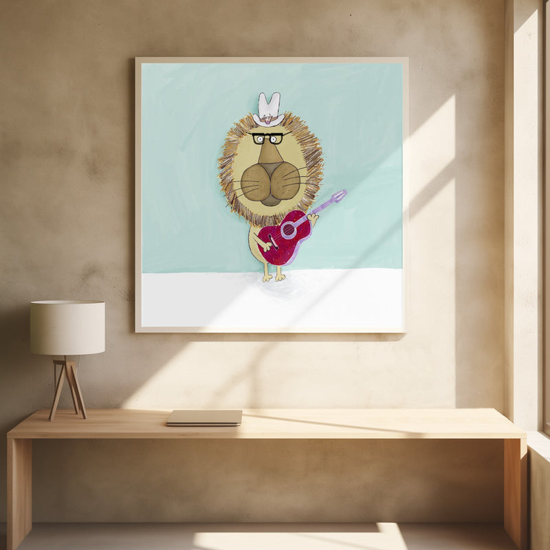 Rock Star Lion with a Cowboy Hat Plays his Guitar by Carla Daly - Stretched Canvas, Poster or Fine Art Print I Heart Wall Art