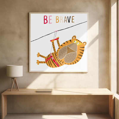 Be Brave! Funny Tiger Zip Lining by Illustrator Carla Daly - Stretched Canvas, Poster or Fine Art Print I Heart Wall Art