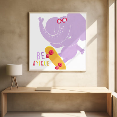 Be Cool! Funny Elephant Skates at the Skatepark by Carla Daly - Stretched Canvas, Poster or Fine Art Print I Heart Wall Art