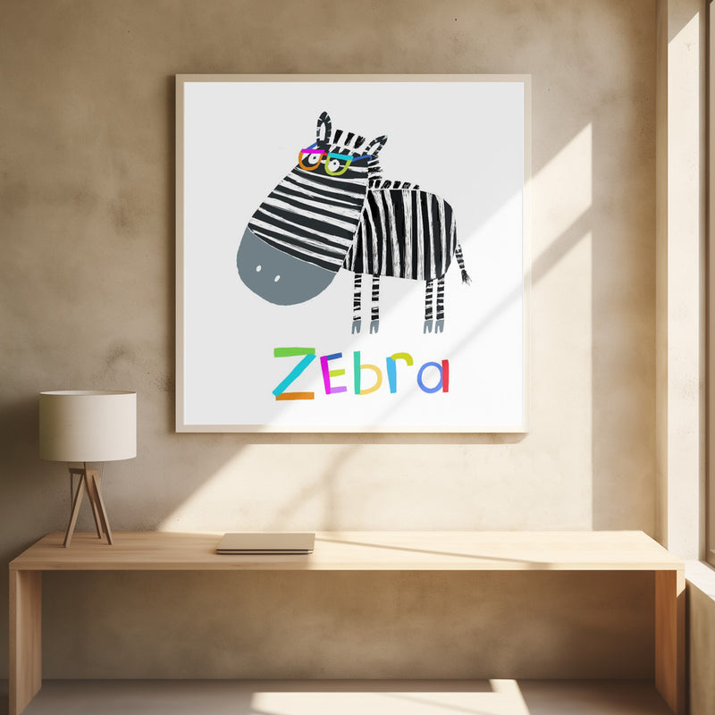 Funny Zebra Wearing Glasses by Illustrator Carla Daly - Stretched Canvas, Poster or Fine Art Print I Heart Wall Art