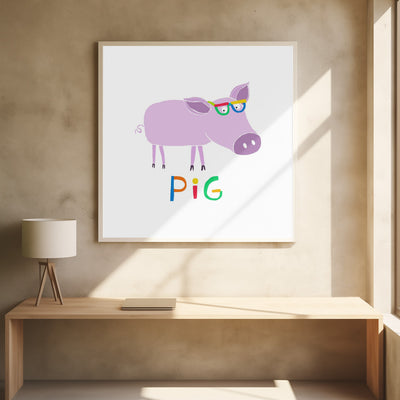 Cute Pink Pig with Funny Colorful Glasses by Artist Carla Daly - Stretched Canvas, Poster or Fine Art Print I Heart Wall Art