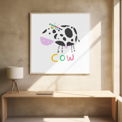 Happy Cow Wearing Colorful Glasses by Illustrator Carla Daly - Stretched Canvas, Poster or Fine Art Print I Heart Wall Art