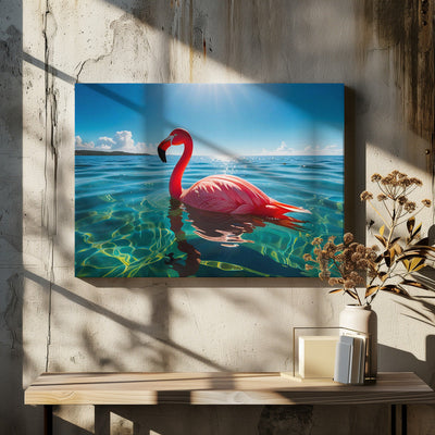 Pink Flamingo Under the Sky - Stretched Canvas, Poster or Fine Art Print I Heart Wall Art