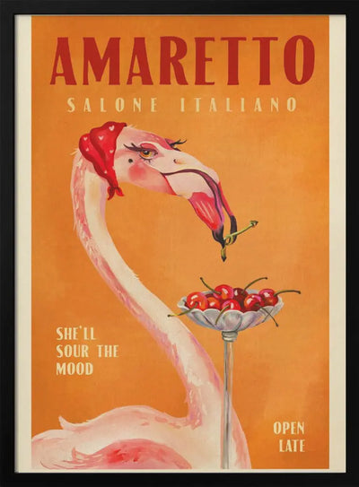 Amaretto Flamingo Art Deco Italian Cafe Travel Art - Stretched Canvas, Poster or Fine Art Print I Heart Wall Art