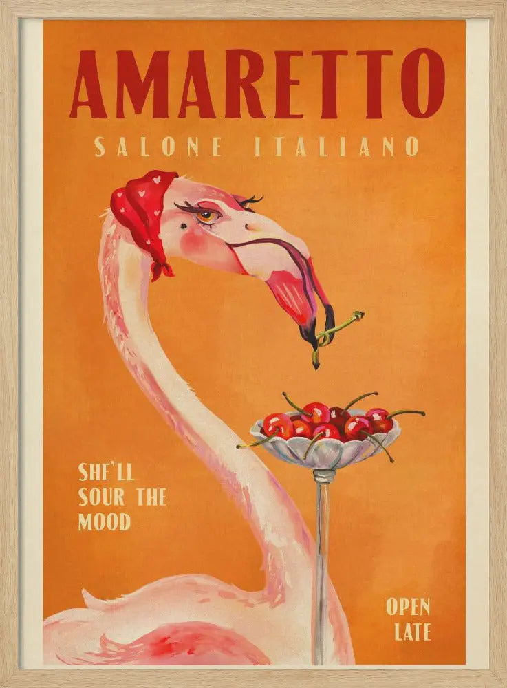 Amaretto Flamingo Art Deco Italian Cafe Travel Art - Stretched Canvas, Poster or Fine Art Print I Heart Wall Art