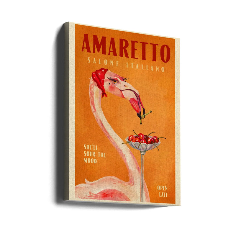 Amaretto Flamingo Art Deco Italian Cafe Travel Art - Stretched Canvas, Poster or Fine Art Print I Heart Wall Art