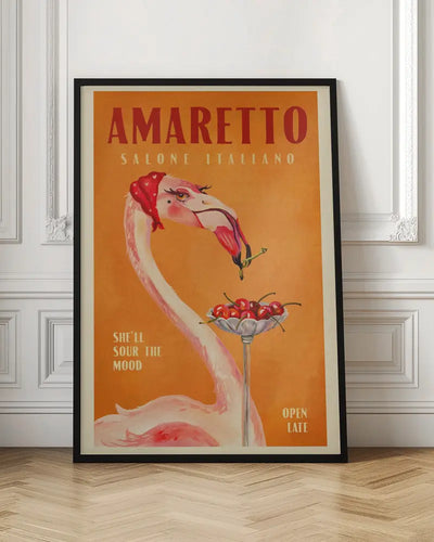 Amaretto Flamingo Art Deco Italian Cafe Travel Art - Stretched Canvas, Poster or Fine Art Print I Heart Wall Art