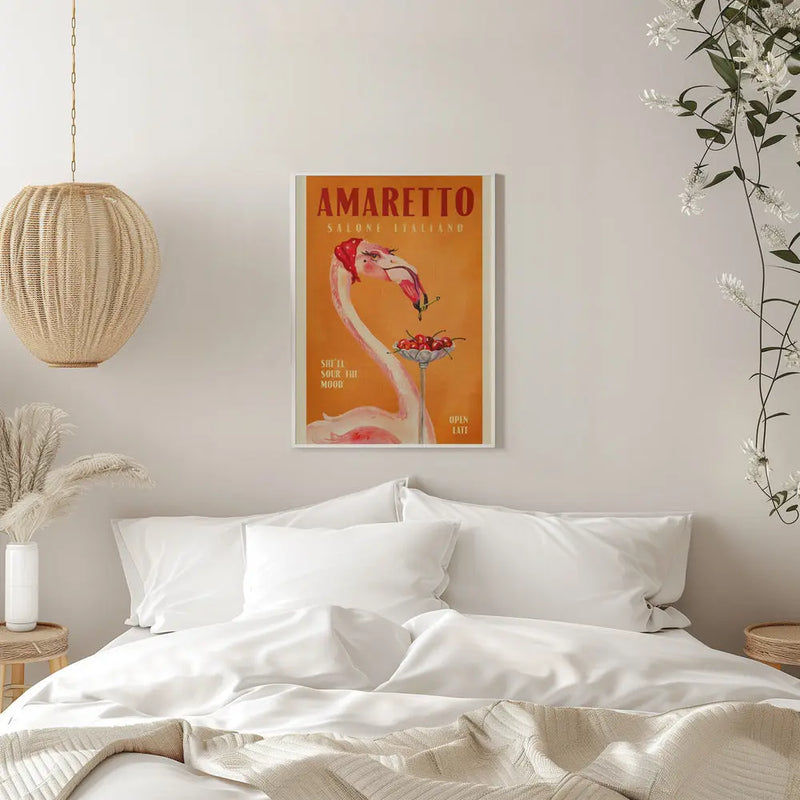 Amaretto Flamingo Art Deco Italian Cafe Travel Art - Stretched Canvas, Poster or Fine Art Print I Heart Wall Art