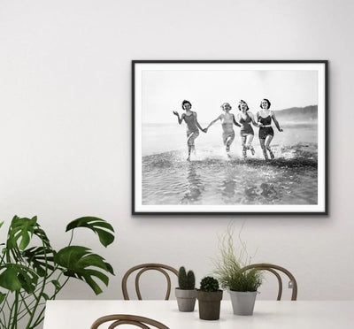 At The Beach - Vintage Photographic Women At Beach Print On Paper Or Canvas - I Heart Wall Art - Poster Print, Canvas Print or Framed Art Print