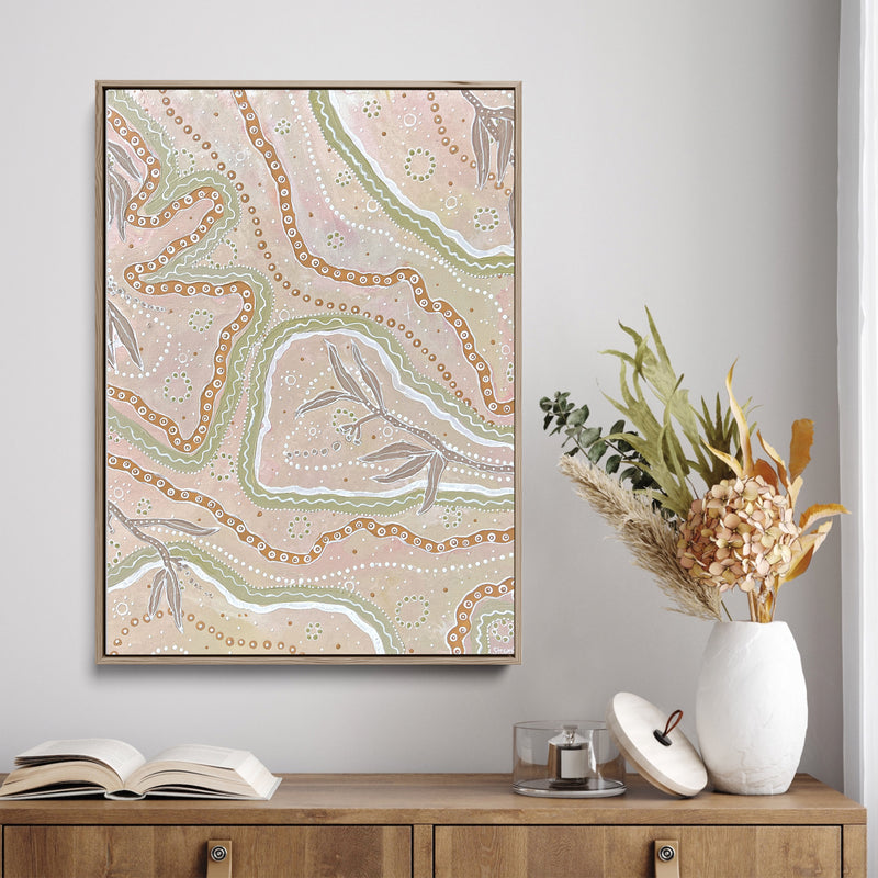 Autumn Changes-  Green Aboriginal Art Print by Holly Stowers - Canvas or Fine Art Dot Painting I Heart Wall Art Australia