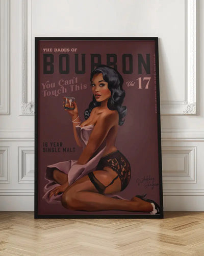 Babes of Bourbon Cant Touch This. Sexy Retro Pin Up Girl Whiskey Art - Stretched Canvas, Poster or Fine Art Print I Heart Wall Art