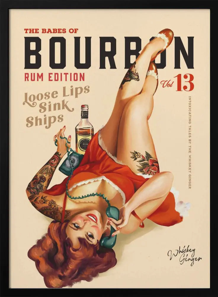 Babes of Bourbon Vol 13 Rum Drinking Pinup Girl Art - Stretched Canvas, Poster or Fine Art Print I Heart Wall Art