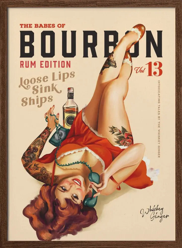 Babes of Bourbon Vol 13 Rum Drinking Pinup Girl Art - Stretched Canvas, Poster or Fine Art Print I Heart Wall Art