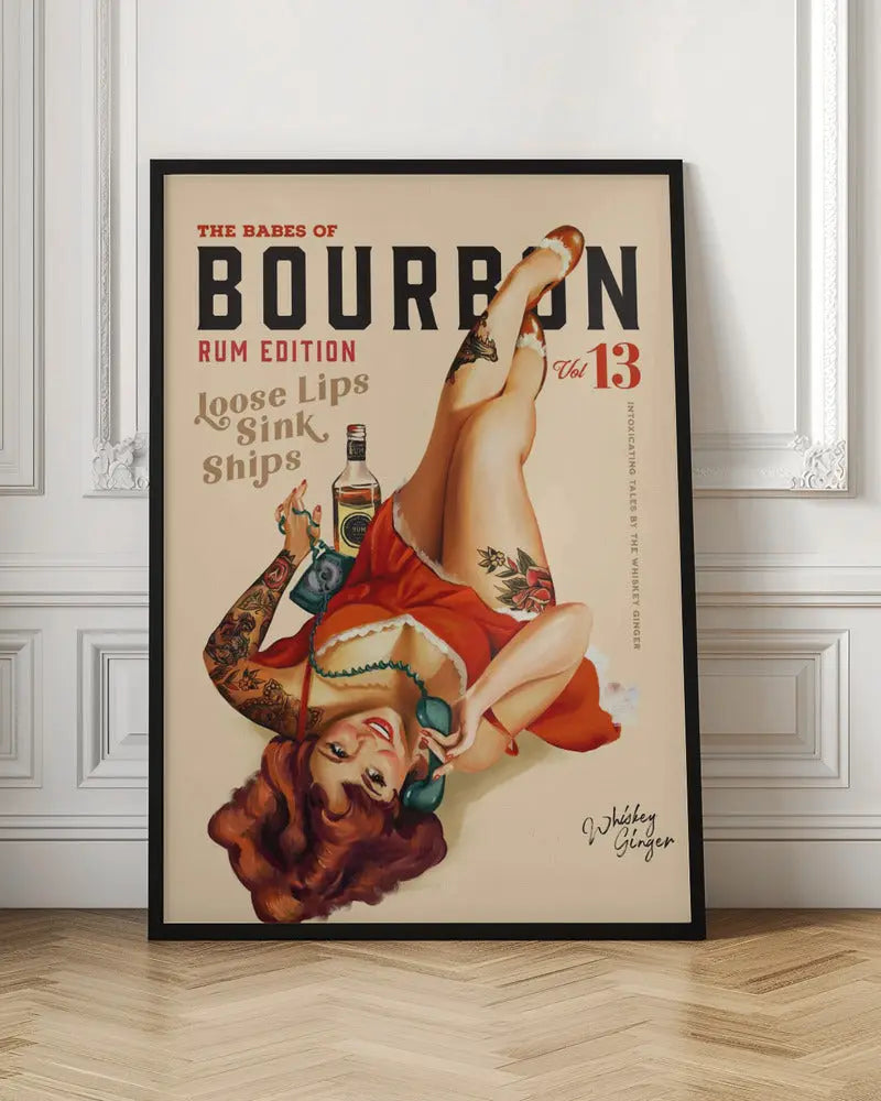 Babes of Bourbon Vol 13 Rum Drinking Pinup Girl Art - Stretched Canvas, Poster or Fine Art Print I Heart Wall Art