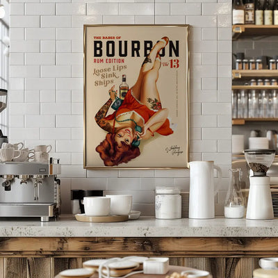 Babes of Bourbon Vol 13 Rum Drinking Pinup Girl Art - Stretched Canvas, Poster or Fine Art Print I Heart Wall Art