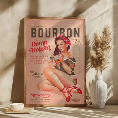 Babes of Bourbon Vol 22 Vintage Pinup Girl Drinking A Cocktail - Square Stretched Canvas, Poster or Fine Art Print I Heart Wall Art