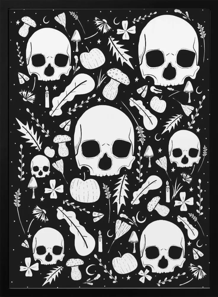 Black and White Autumn Skulls - Stretched Canvas, Poster or Fine Art Print I Heart Wall Art