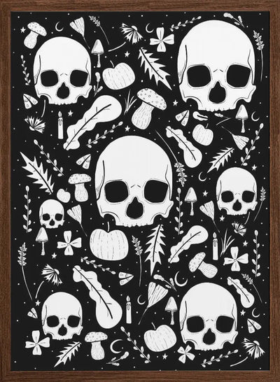 Black and White Autumn Skulls - Stretched Canvas, Poster or Fine Art Print I Heart Wall Art