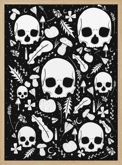 Black and White Autumn Skulls - Stretched Canvas, Poster or Fine Art Print I Heart Wall Art