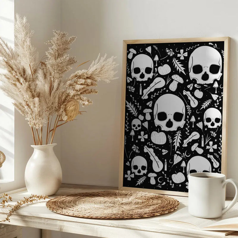 Black and White Autumn Skulls - Stretched Canvas, Poster or Fine Art Print I Heart Wall Art