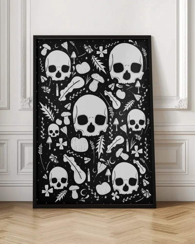 Black and White Autumn Skulls - Stretched Canvas, Poster or Fine Art Print I Heart Wall Art