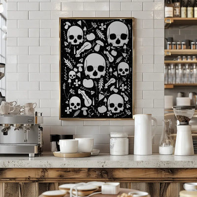 Black and White Autumn Skulls - Stretched Canvas, Poster or Fine Art Print I Heart Wall Art