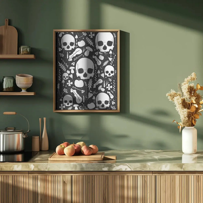 Black and White Autumn Skulls - Stretched Canvas, Poster or Fine Art Print I Heart Wall Art