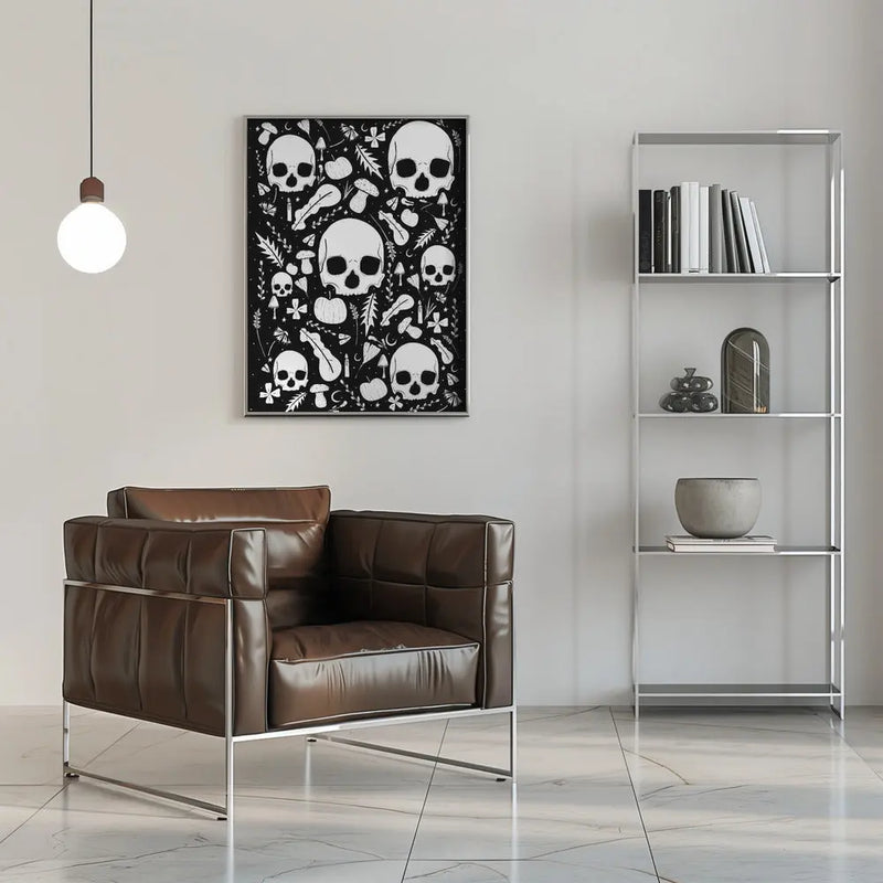 Black and White Autumn Skulls - Stretched Canvas, Poster or Fine Art Print I Heart Wall Art