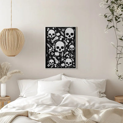 Black and White Autumn Skulls - Stretched Canvas, Poster or Fine Art Print I Heart Wall Art