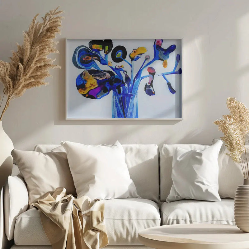 Blue Flowers - Stretched Canvas, Poster or Fine Art Print I Heart Wall Art