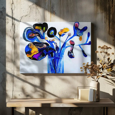 Blue Flowers - Stretched Canvas, Poster or Fine Art Print I Heart Wall Art