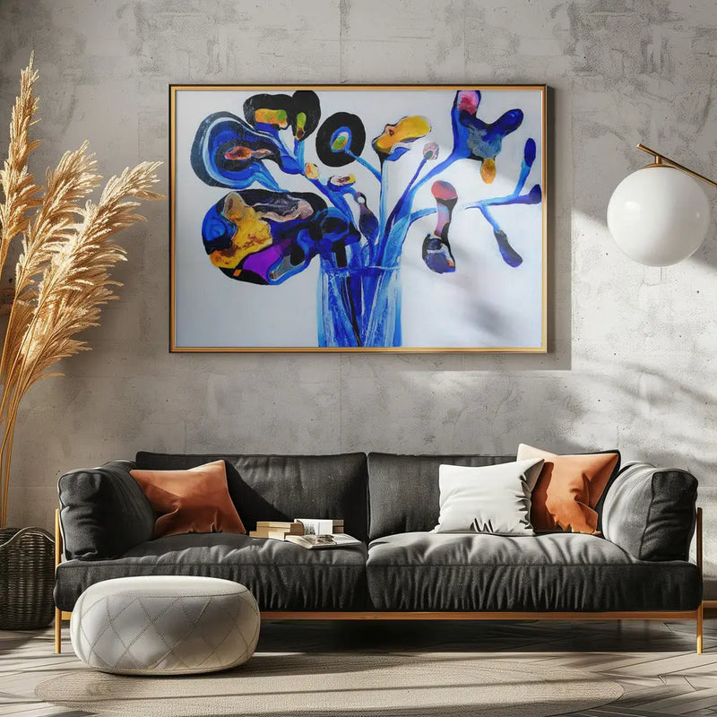 Blue Flowers - Stretched Canvas, Poster or Fine Art Print I Heart Wall Art