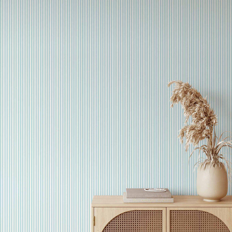 Blue Pinstripe - Thin Stripe Blue and White Wallpaper I Heart Wall Art Australia