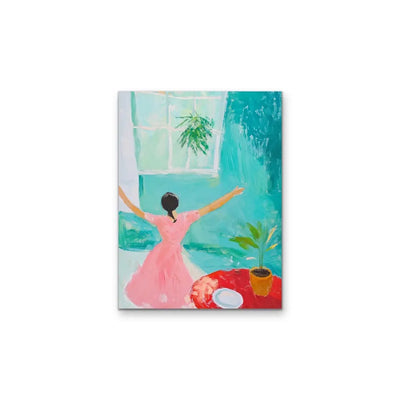 Bright New Day - Abstract Dancing Woman Pink Dress Blue Bright Outdoors Wall Canvas Print I Heart Wall Art