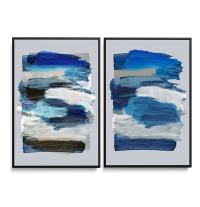 BrushStrokes 78 x 78Y by Marieke Bohmer - Abstract Two Piece Set, Contemporary Blue & Red Geometric Artworkls I Heart Wall Art Australia